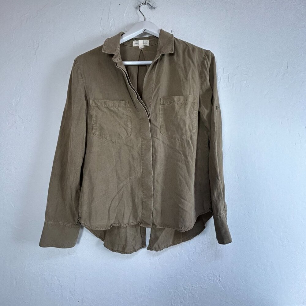 Cloth & Stone Womens Olive Green Back Split Button-Up Shirt Small Tencel Casual